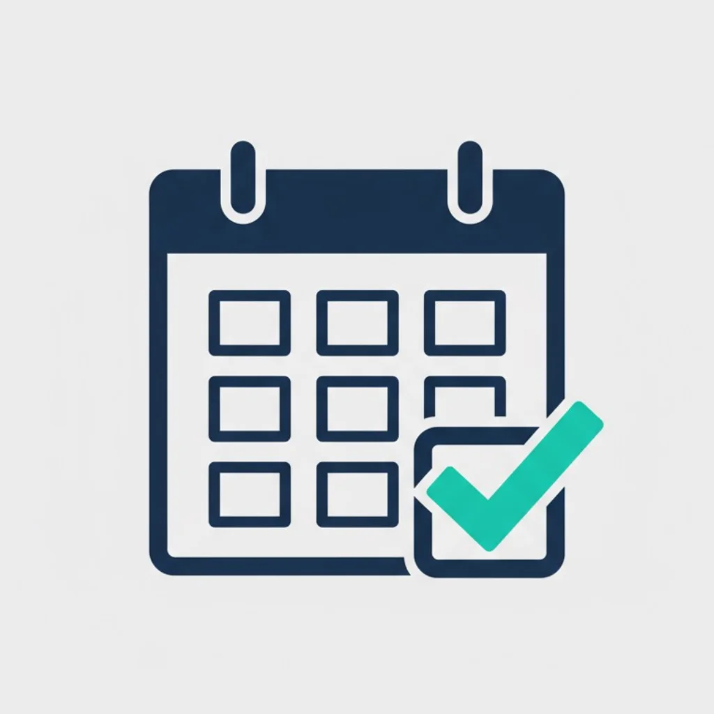 A minimalist icon of a calendar page with a checkmark, representing virtual assistant tasks.