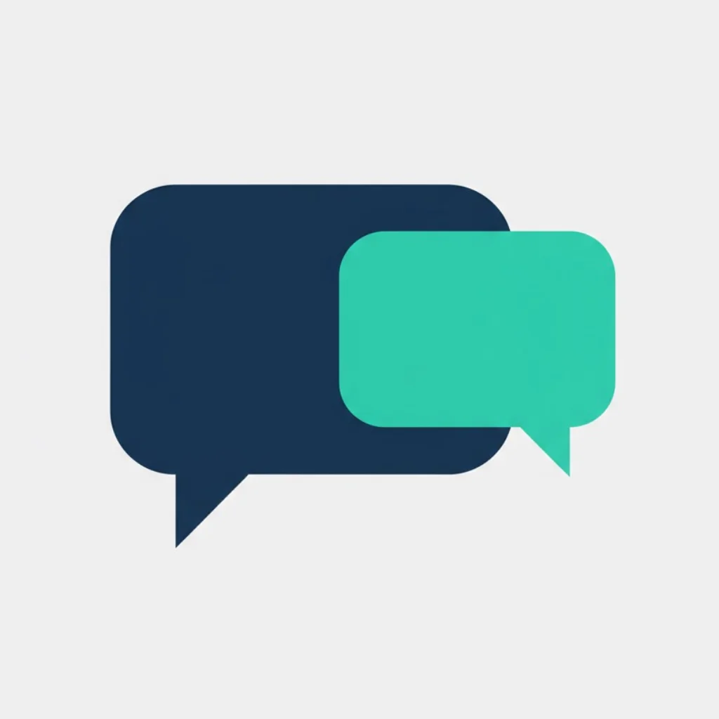 A minimalist icon of two overlapping speech bubbles, representing virtual chat support.