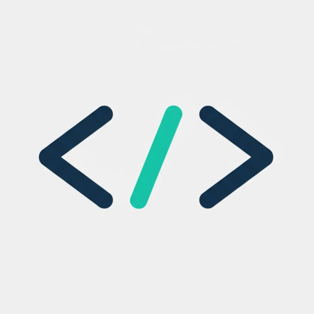 A minimalist icon of code brackets '', representing web development and programming.