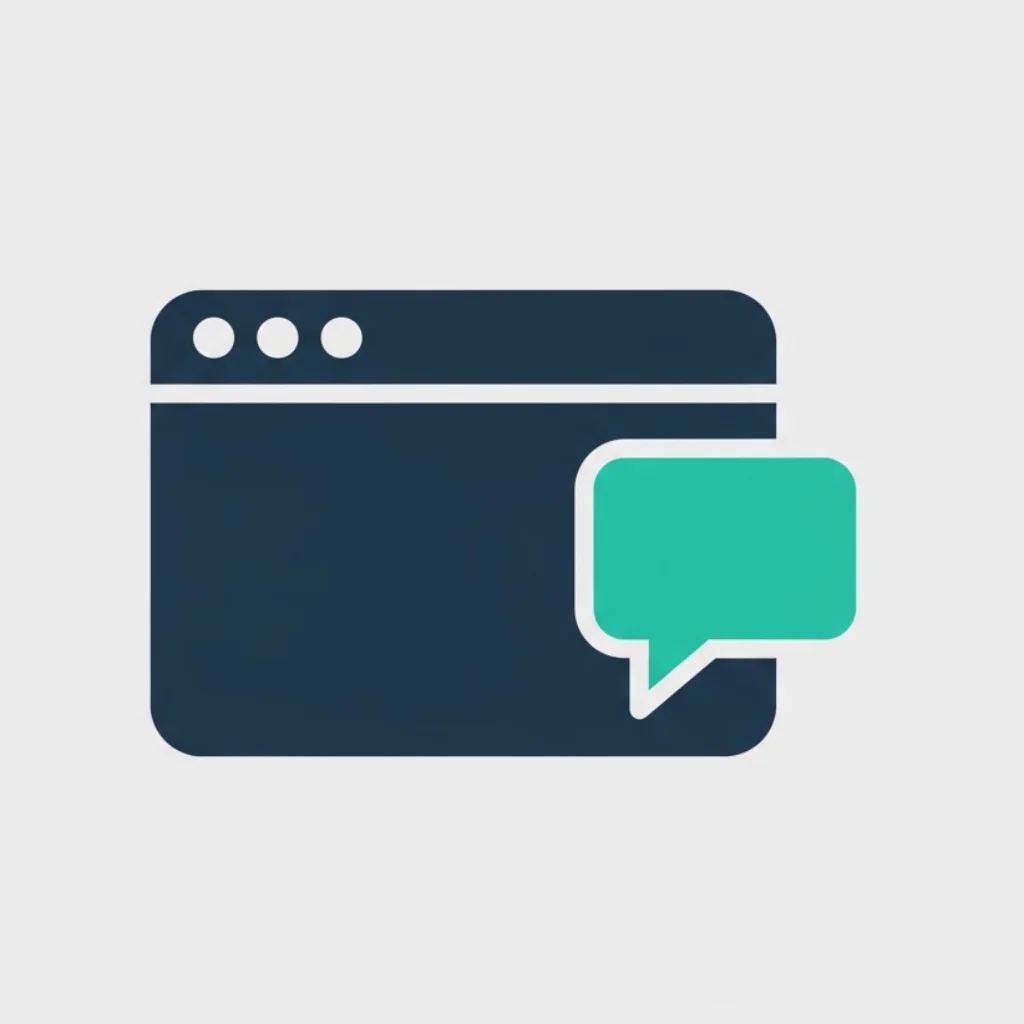 A minimalist icon of a computer screen with a speech bubble, representing website and app testing.