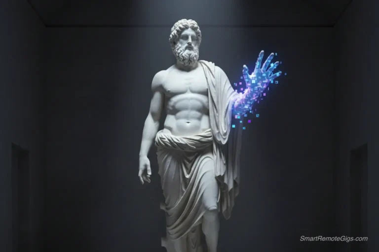 A perfect marble statue with glitching, deformed hands, symbolizing the common problem of why AI art has bad hands.