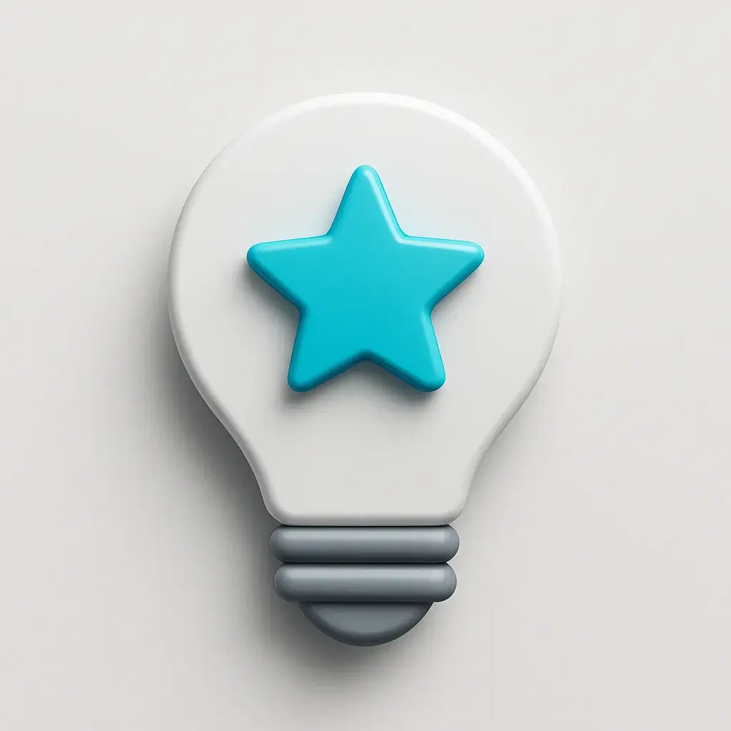 A 3D icon of a glowing lightbulb with a star inside, representing the combination of admiration and a bright idea for a cold email template.