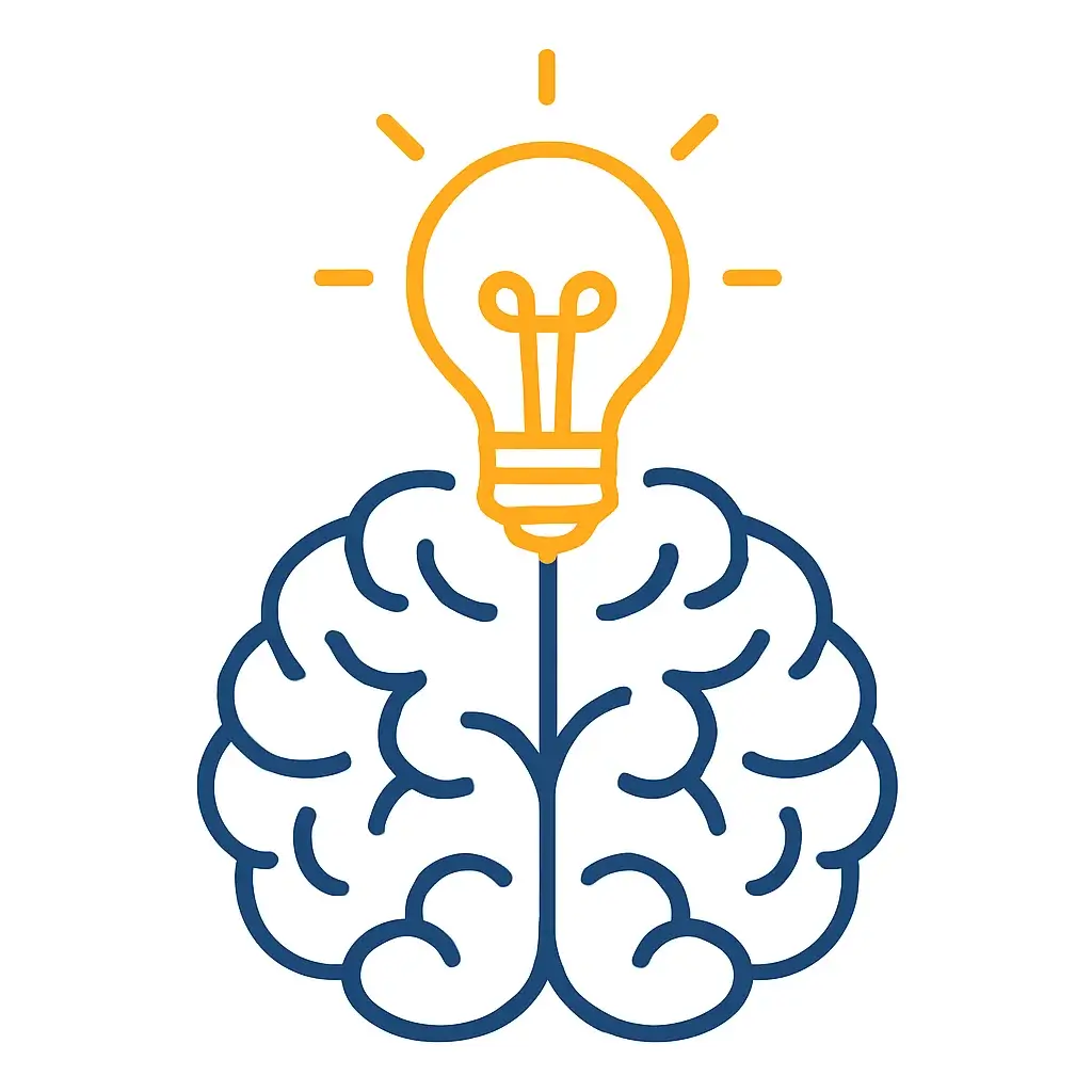 Step 1 of the AI social media workflow: An icon of a brain and lightbulb, representing brainstorming content pillars and ideas.