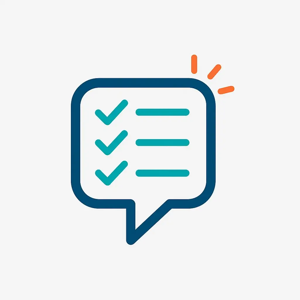 A speech bubble icon with a checklist, illustrating the step to implement clear asynchronous communication protocols.