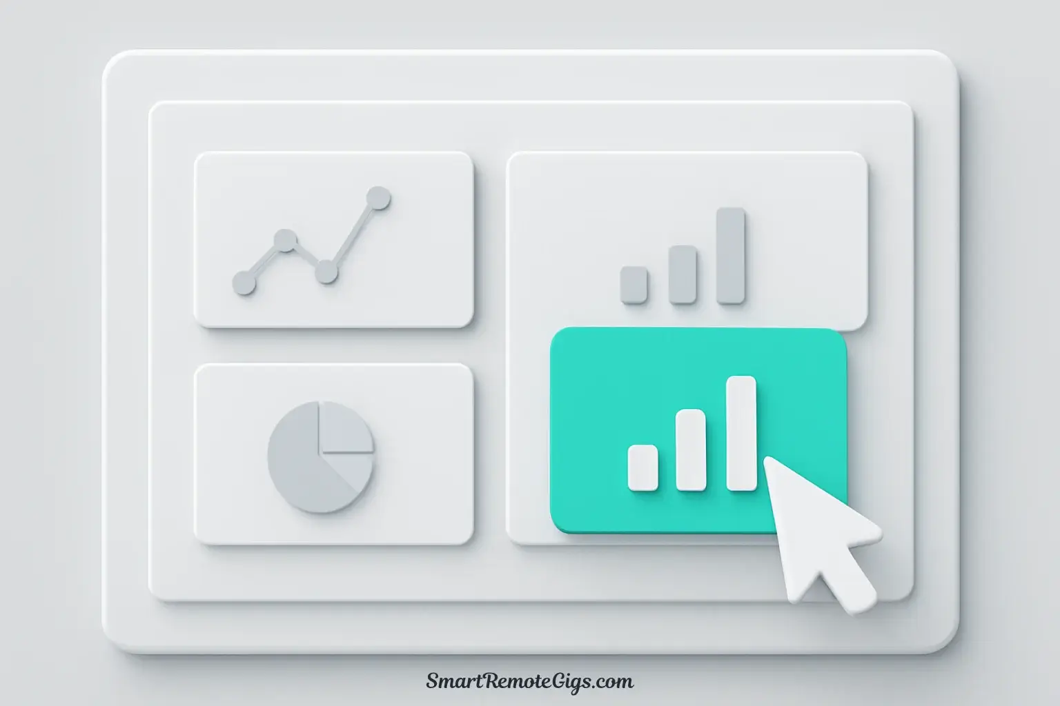 A 3D illustration of a modern dashboard comparing several cold email outreach tools, helping a freelancer choose the best option for their business.