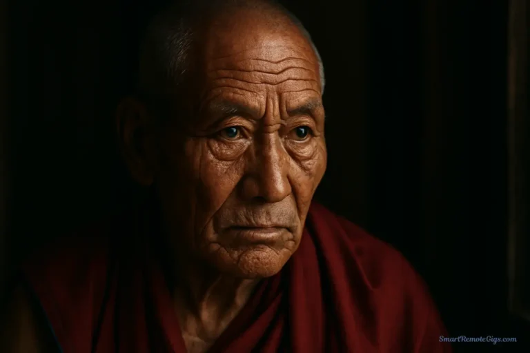 An ultra-photorealistic portrait of an elderly monk created with Midjourney, showcasing the quality of the best photorealistic prompts.