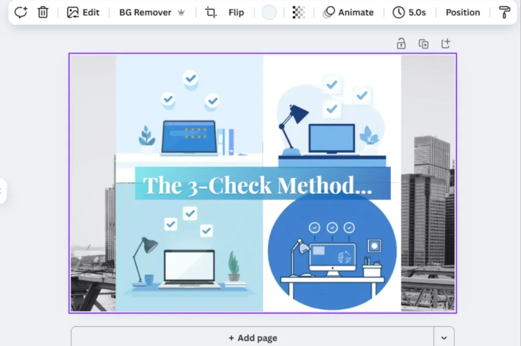 Screenshot of the Canva editor showing a finished social media graphic being created by combining AI-generated text and an AI-generated image.
