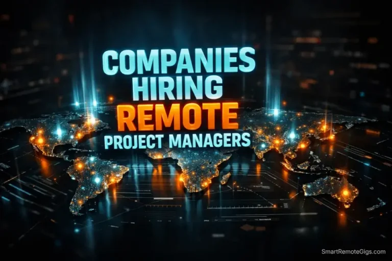 3D cinematic illustration of a futuristic global map highlighting companies hiring remote project managers.