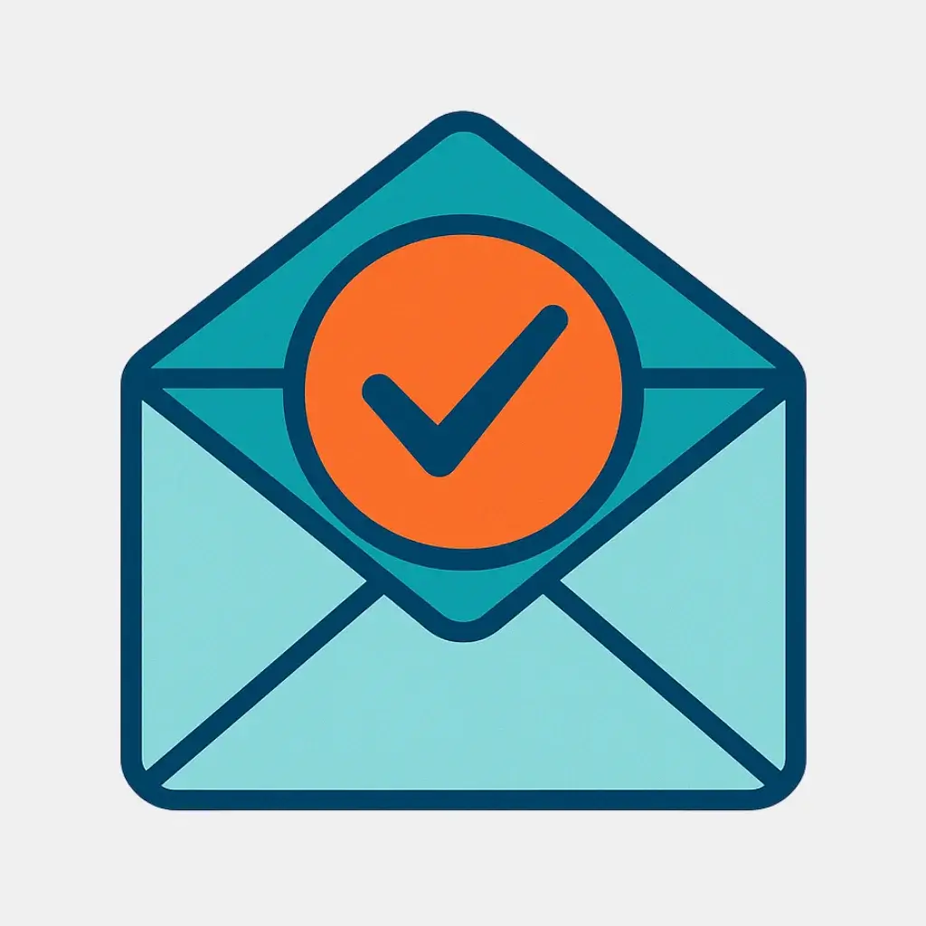 An icon of a sealed envelope with a checkmark, illustrating the final step of writing and proofreading the cover letter's close.