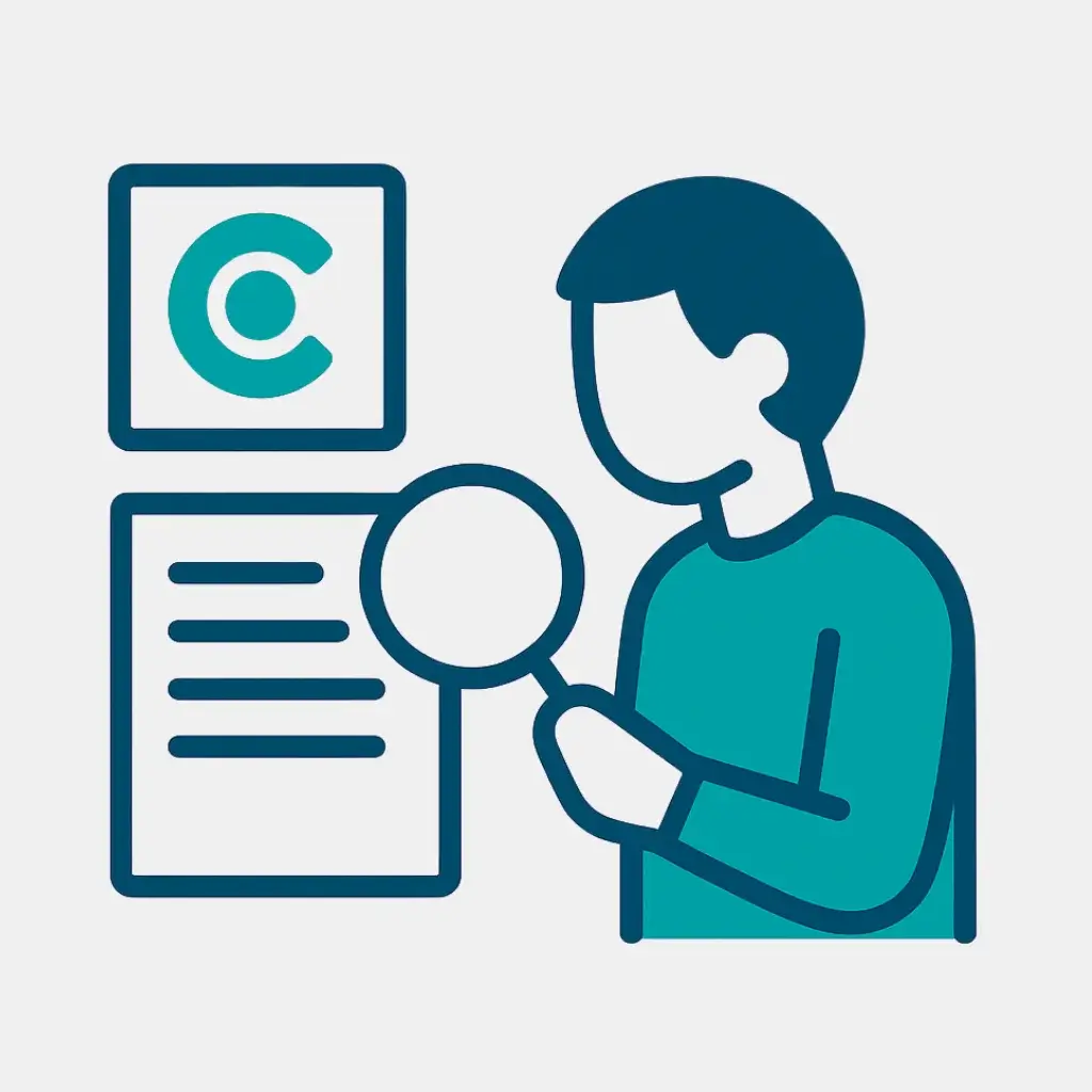 An icon of a person researching a company, representing the first step in writing a project manager cover letter.