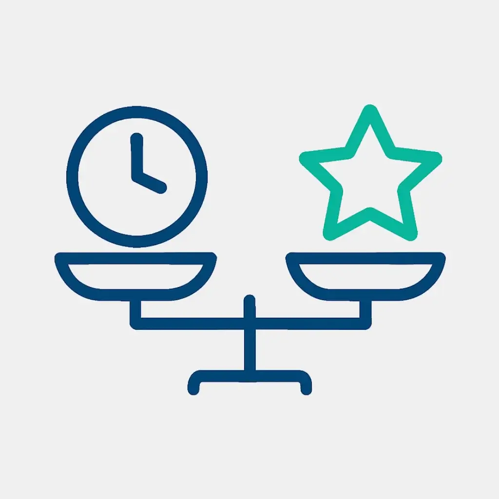 Icon for step 2 of the Eisenhower Matrix: a scale balancing a clock (urgency) and a star (importance).