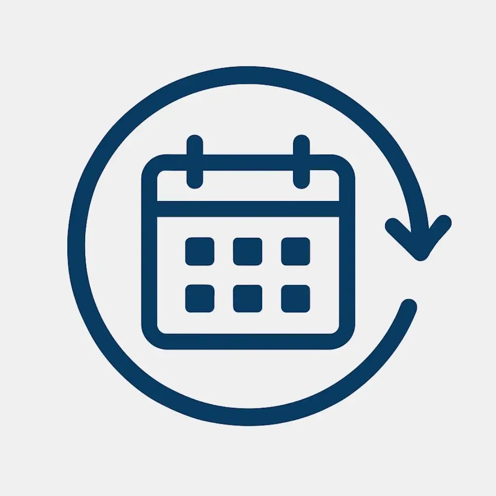 Icon for step 5 of the Eisenhower Matrix: a circular arrow around a calendar, symbolizing a regular review.
