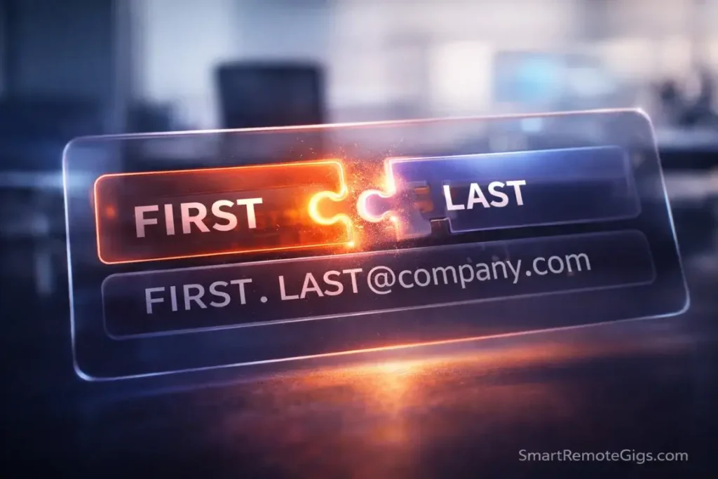 Digital puzzle pieces snapping together to form an email address pattern.