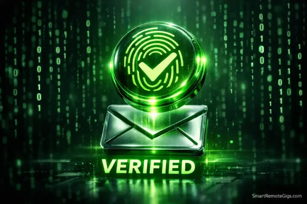 A glowing green verification checkmark over an email icon, representing email verification tools.