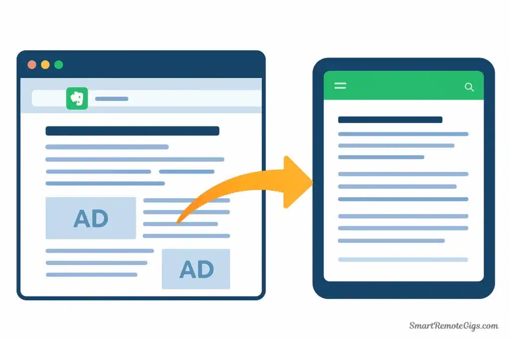Illustration of the Evernote Web Clipper seamlessly saving a clean, readable version of an article from a web browser into the Evernote application.