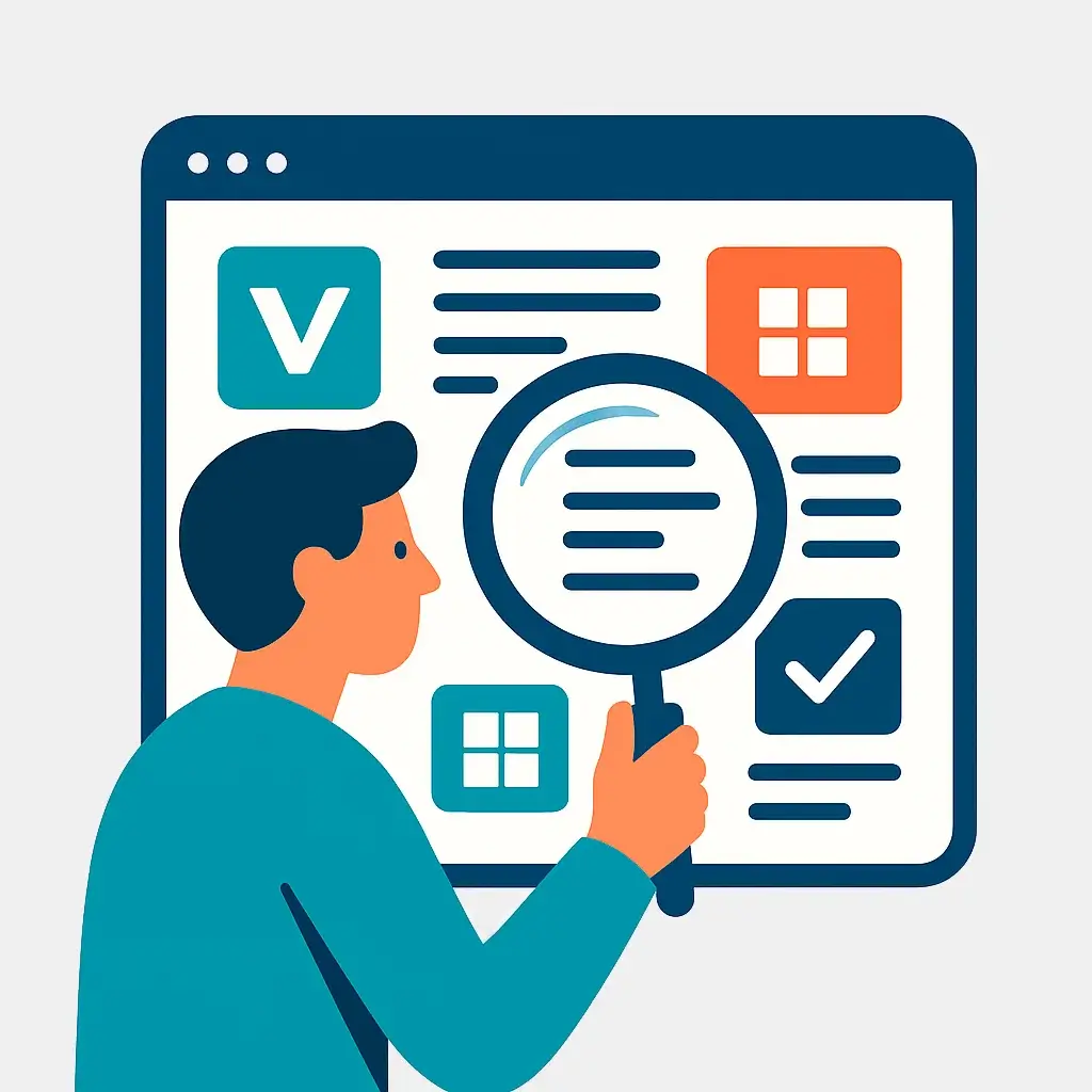 Illustration of a person searching for remote project manager job opportunities on a screen with a magnifying glass.