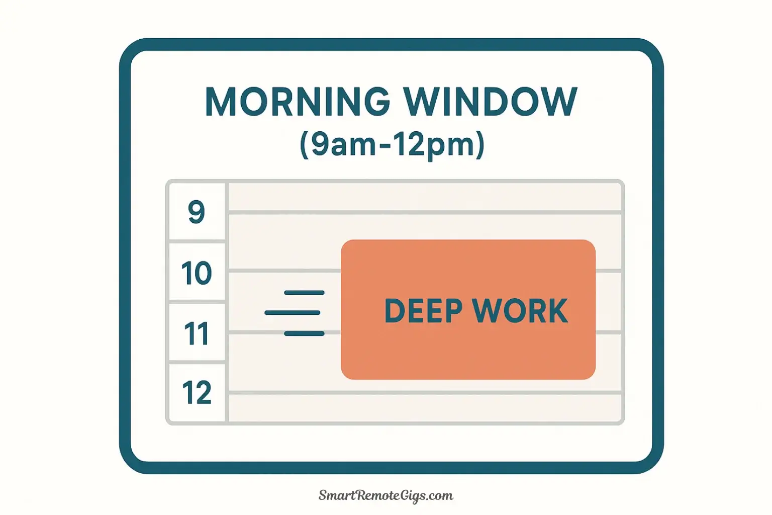 A vector illustration of a 'Deep Work' time block shown as a fluid shape that can move freely within a larger 'Morning Window' on a calendar.