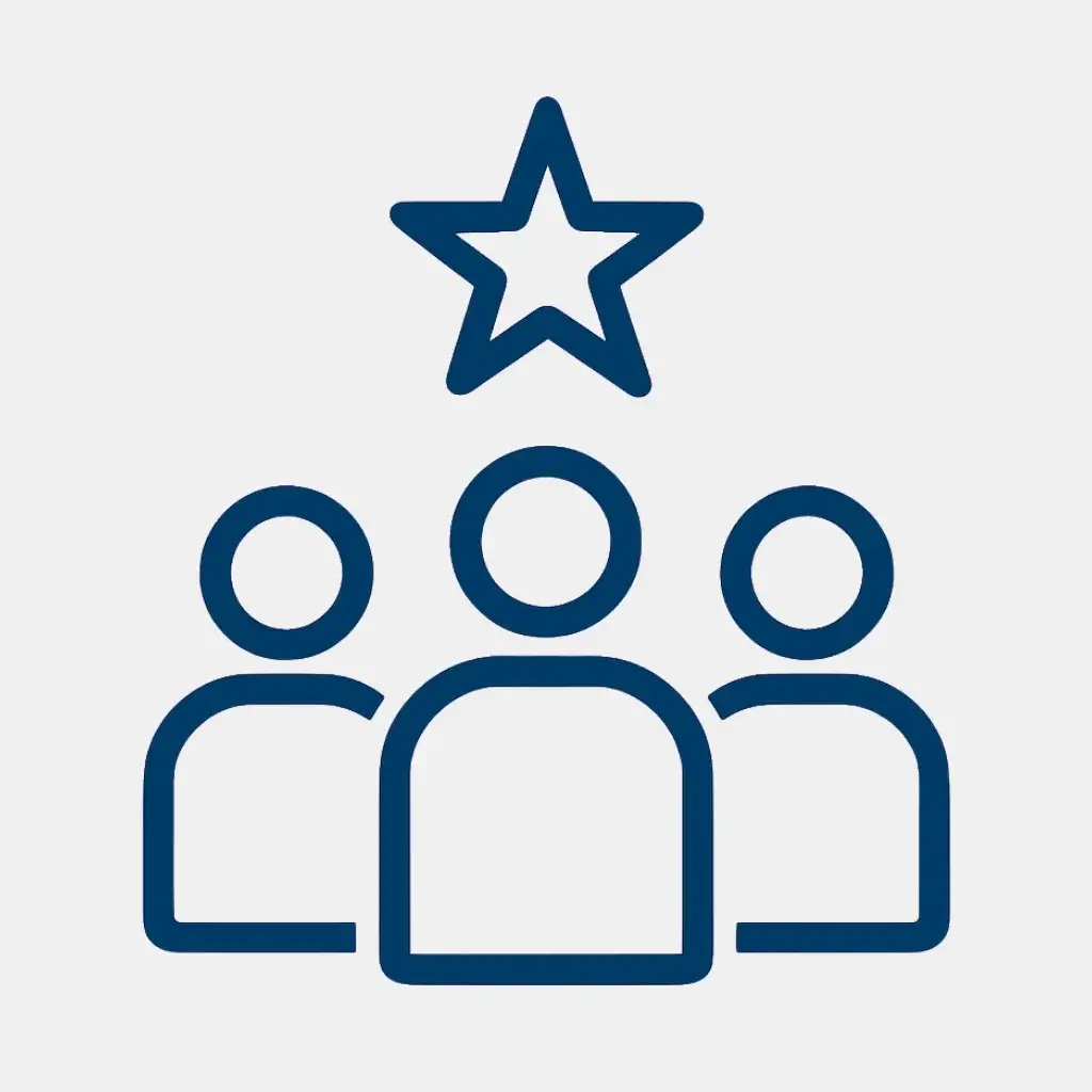 Icon for team alignment: three people looking together at a single North Star, representing a shared priority.