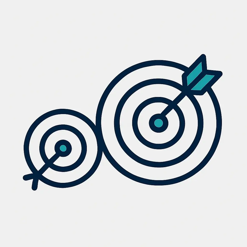 A clean line art icon of two targets, one small and one large, representing survival and thrive income goals for freelancers.
