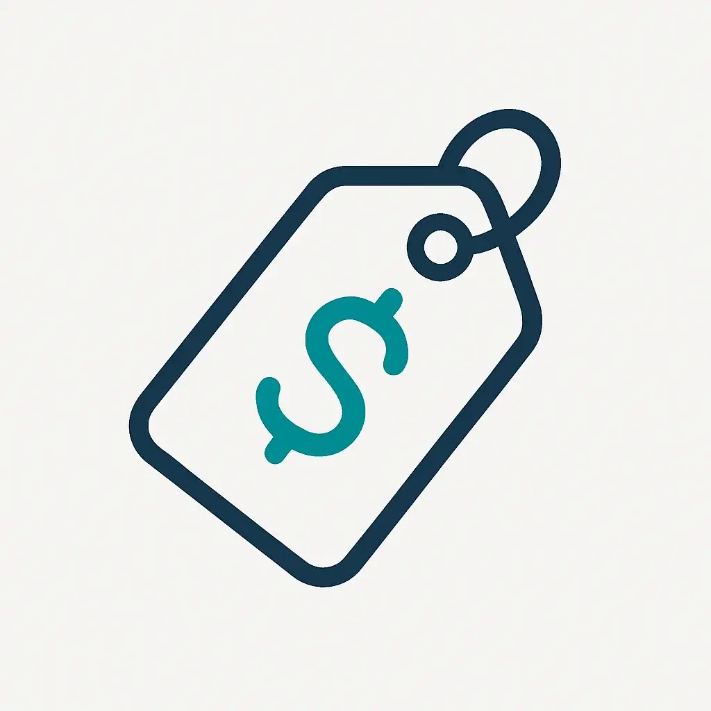 A clean line art icon of a modern price tag with a dollar sign, representing freelance services and pricing.