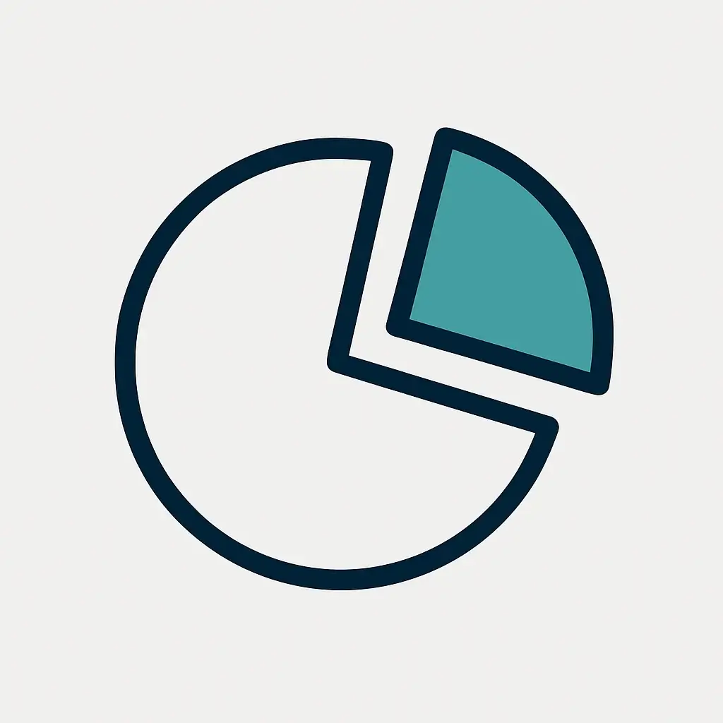 A clean line art icon of a pie chart with one slice being separated from the rest, representing setting aside money for freelance taxes and expenses.