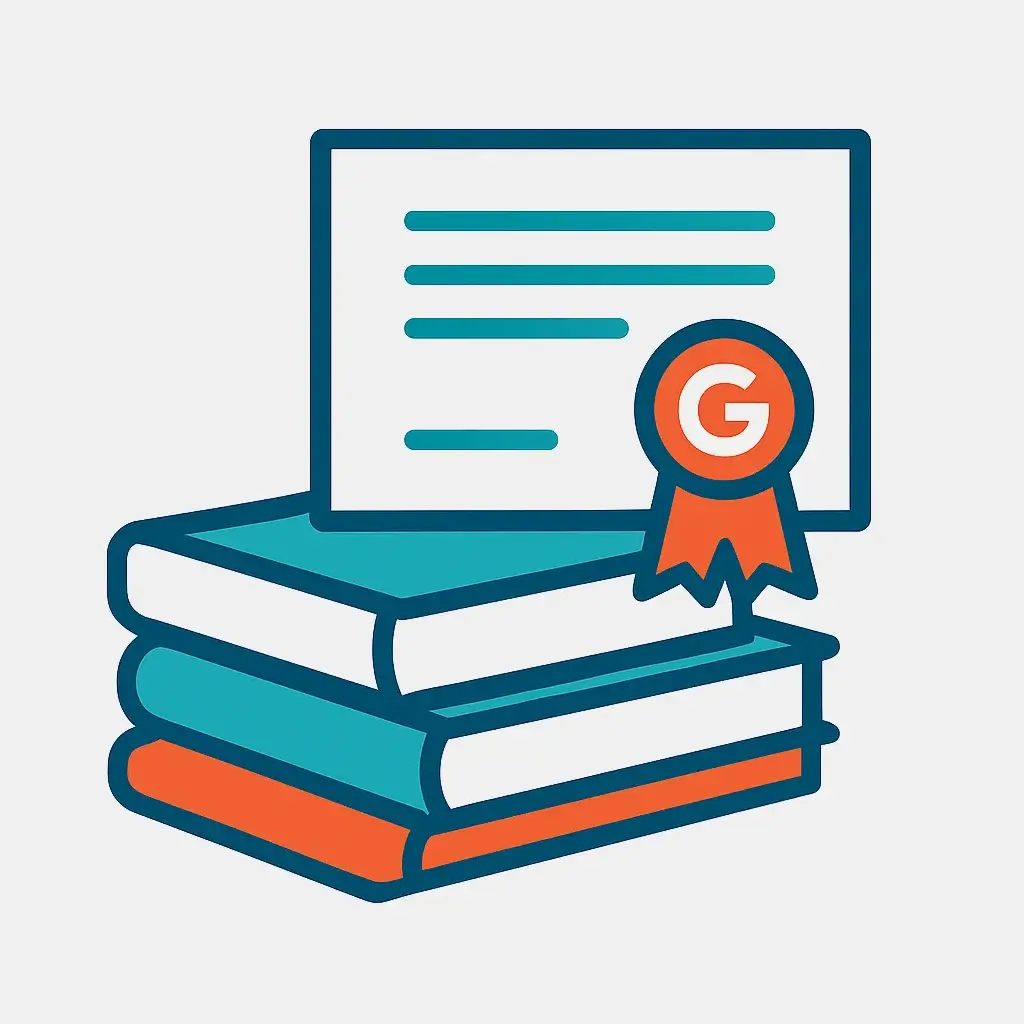 An icon of a diploma with the Google logo, representing the affordable and accessible Google Project Management Certificate for career changers.