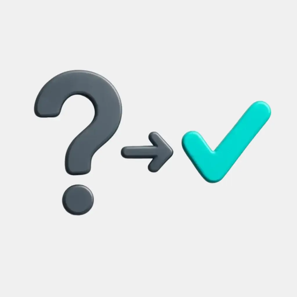 A 3D icon showing a question mark transforming into a checkmark, representing the guess and verify method for finding email addresses.