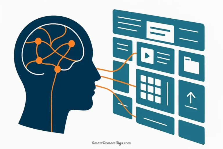 Illustration of a human brain connecting to an organized digital interface, representing the concept of building a second brain.