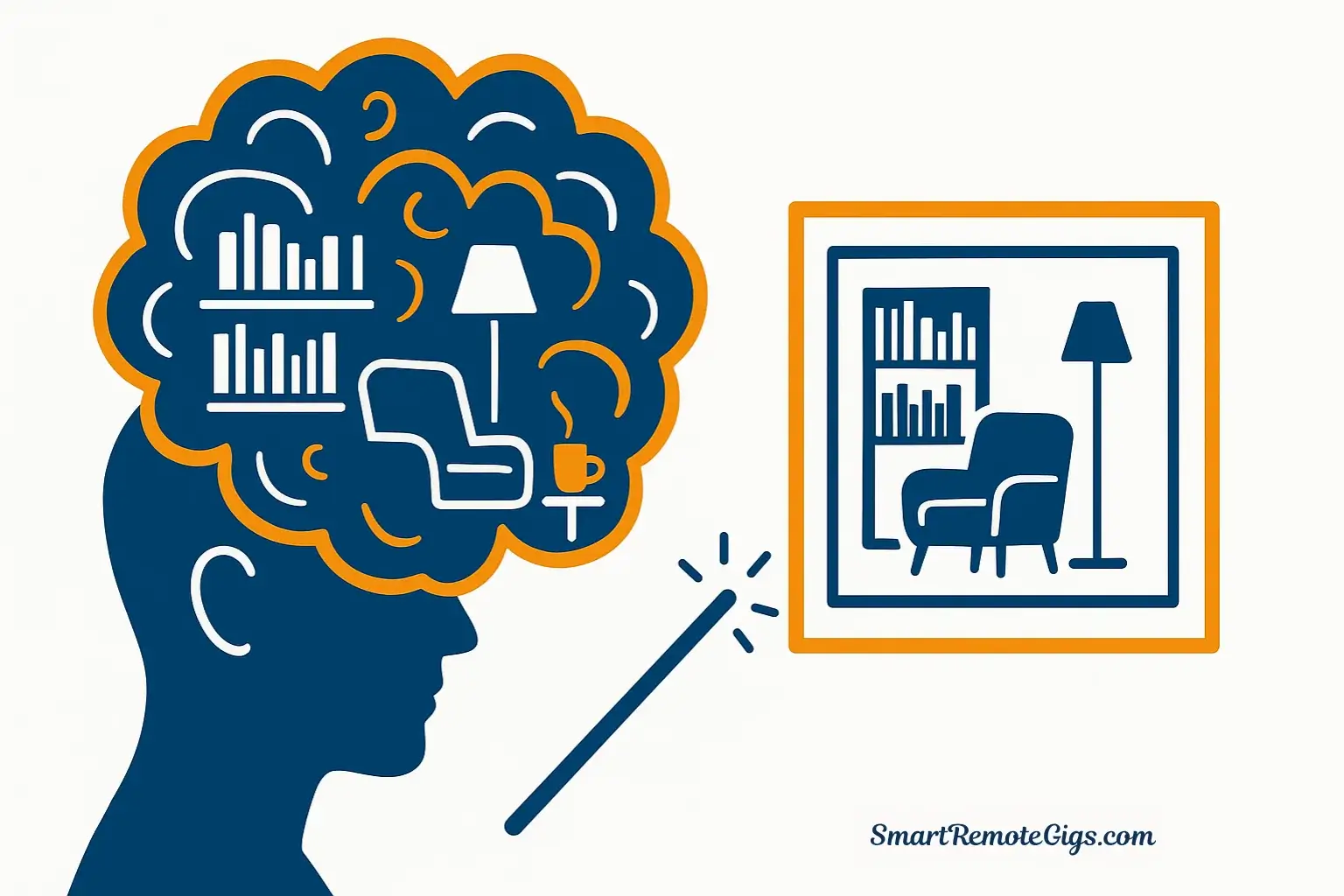 Illustration of an idea from a person's mind being turned into a piece of art, representing how beginners can make AI art without drawing skills.