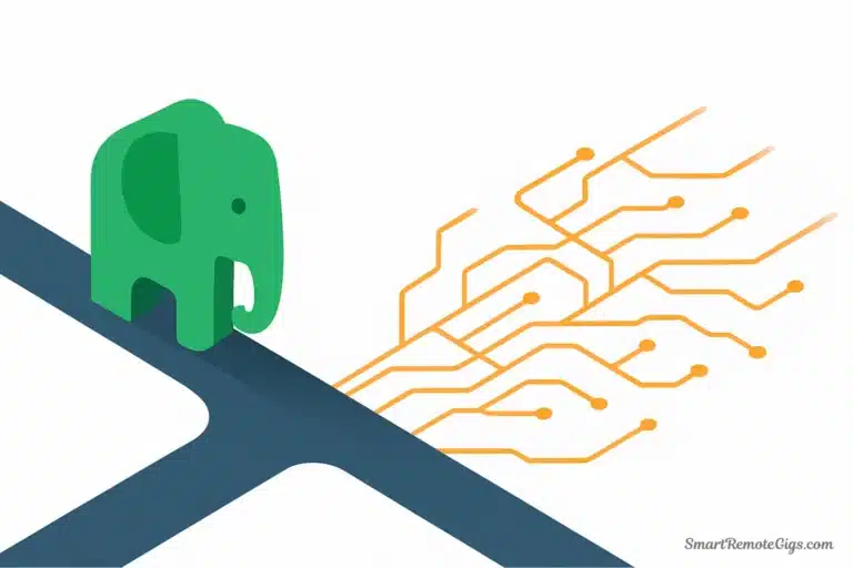 Conceptual illustration of the Evernote logo at a crossroads, choosing between a simple, straight path and a complex, networked path.