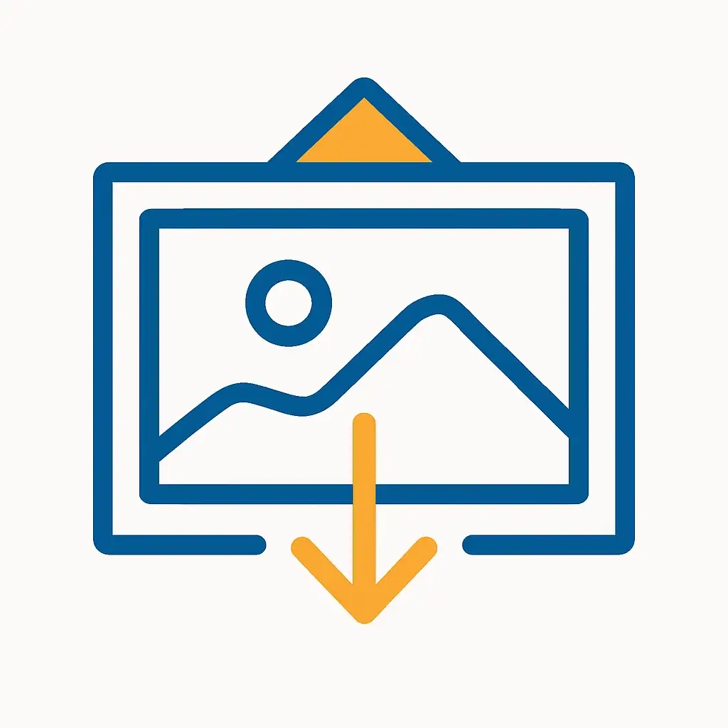 Step 5 for making AI art: An icon of a framed picture with a download arrow, representing saving the final artwork.