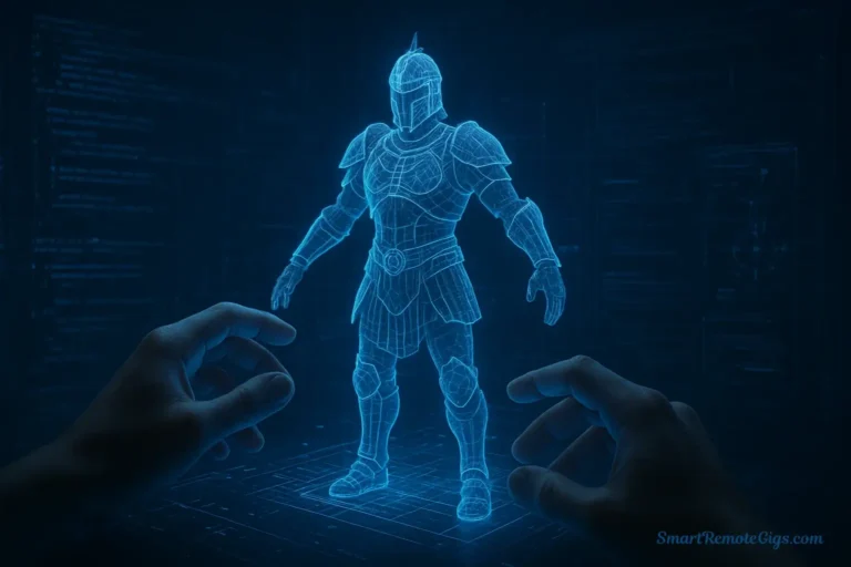 Conceptual art of a user precisely controlling a 3D model on a holographic interface, representing mastery of Stable Diffusion with LoRAs and ControlNet.