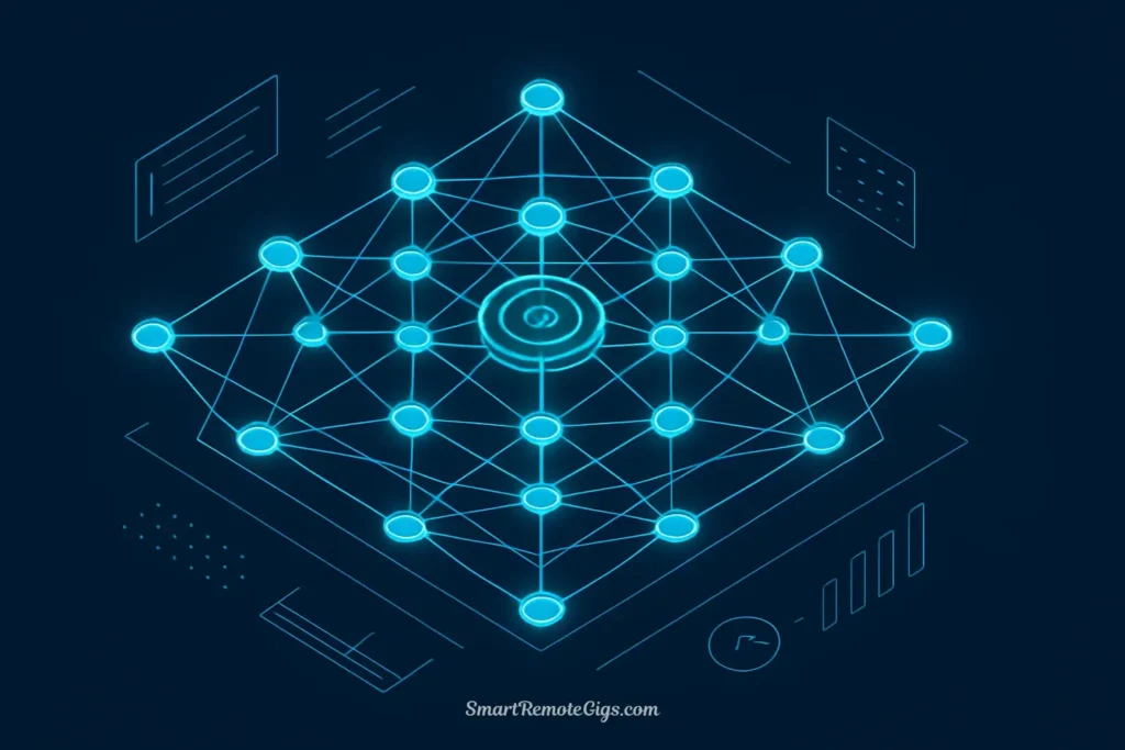 An abstract diagram representing the deep customization and control available in AI image generation, relevant to both Midjourney and Stable Diffusion APIs.