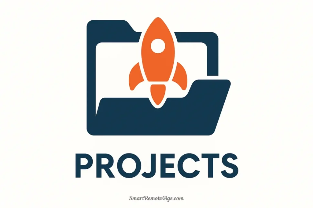 Vector illustration representing the Projects category of P.A.R.A., with a rocket icon symbolizing short-term goals with a clear finish line.