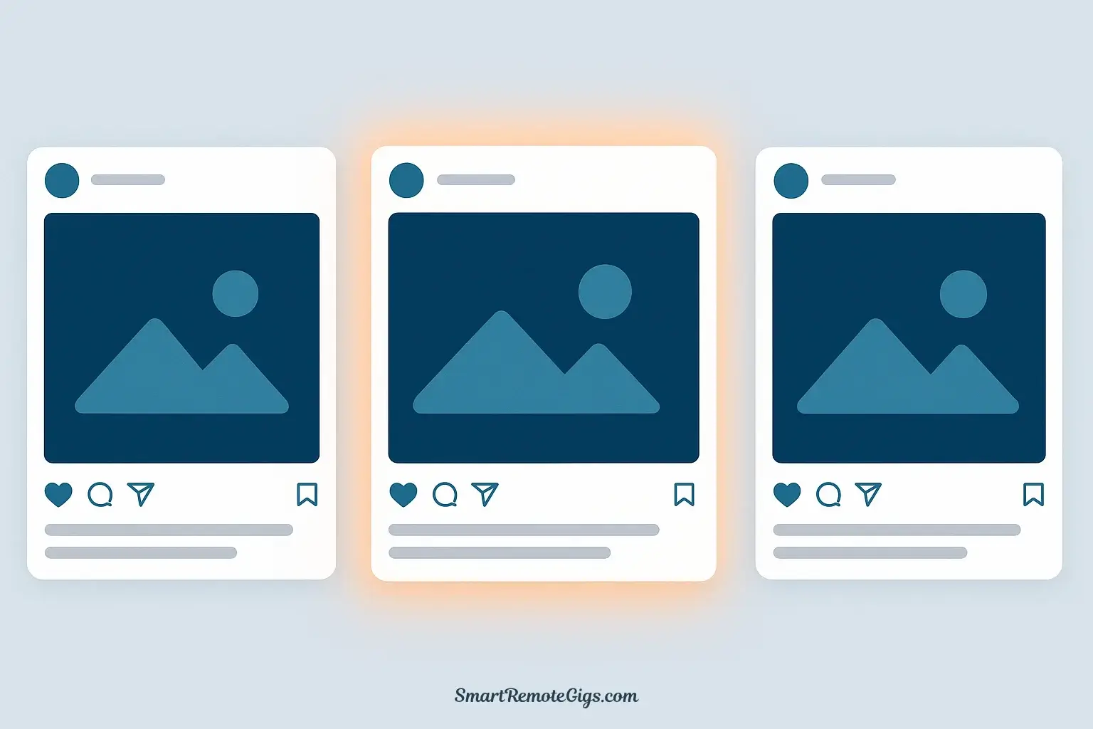 A mockup of a social media mini-campaign for a portfolio, showing three cohesive Instagram posts arranged in a row, with consistent branding and design.