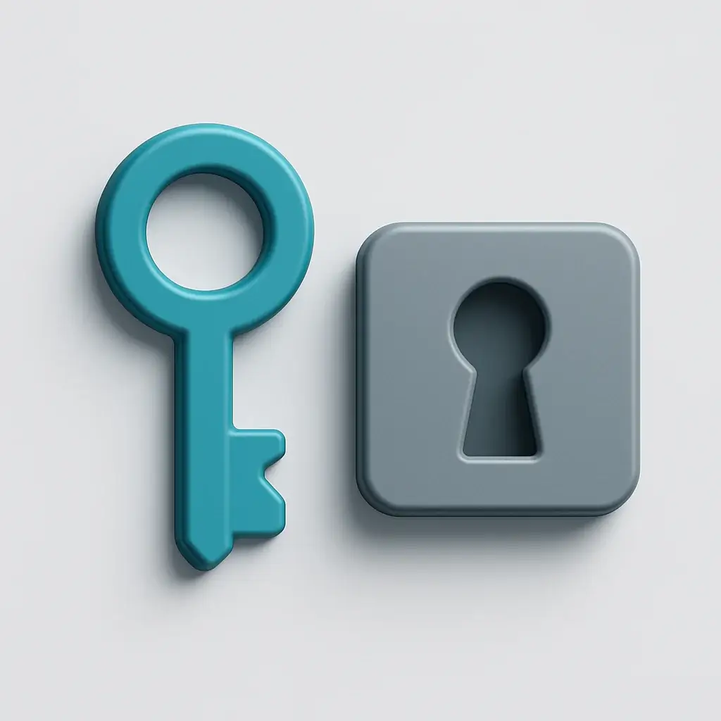 A 3D icon of a key fitting perfectly into a lock, representing the problem/solution cold email template for freelancers.