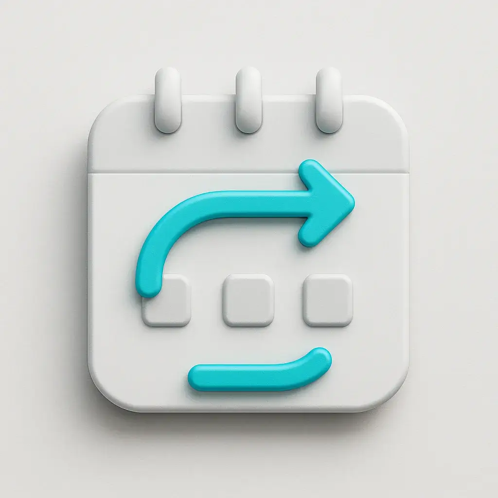 A 3D icon of a calendar with a looping arrow across multiple dates, representing the professional follow-up email template sequence.