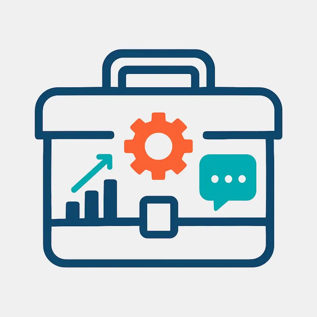 A toolbox icon filled with skill icons, representing the step of building the core competencies section of a PM resume.