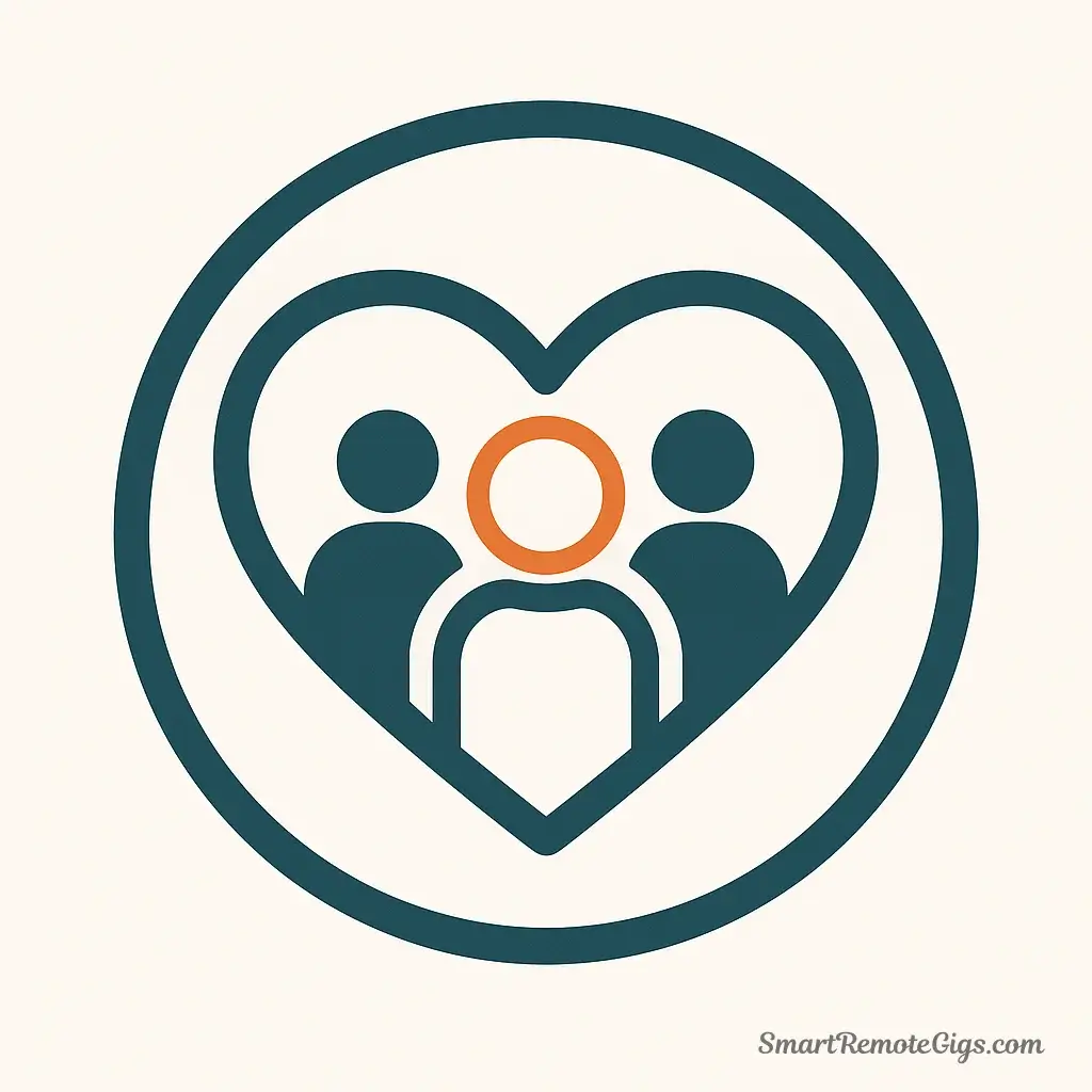 An icon for the community management skill, showing a central heart icon protecting a small group of people icons.