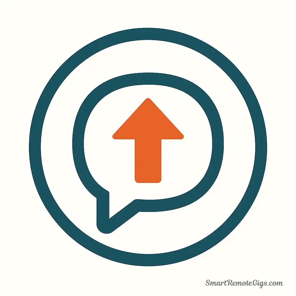 An icon for the proactive communication skill, showing a speech bubble with an upward-pointing arrow inside it.