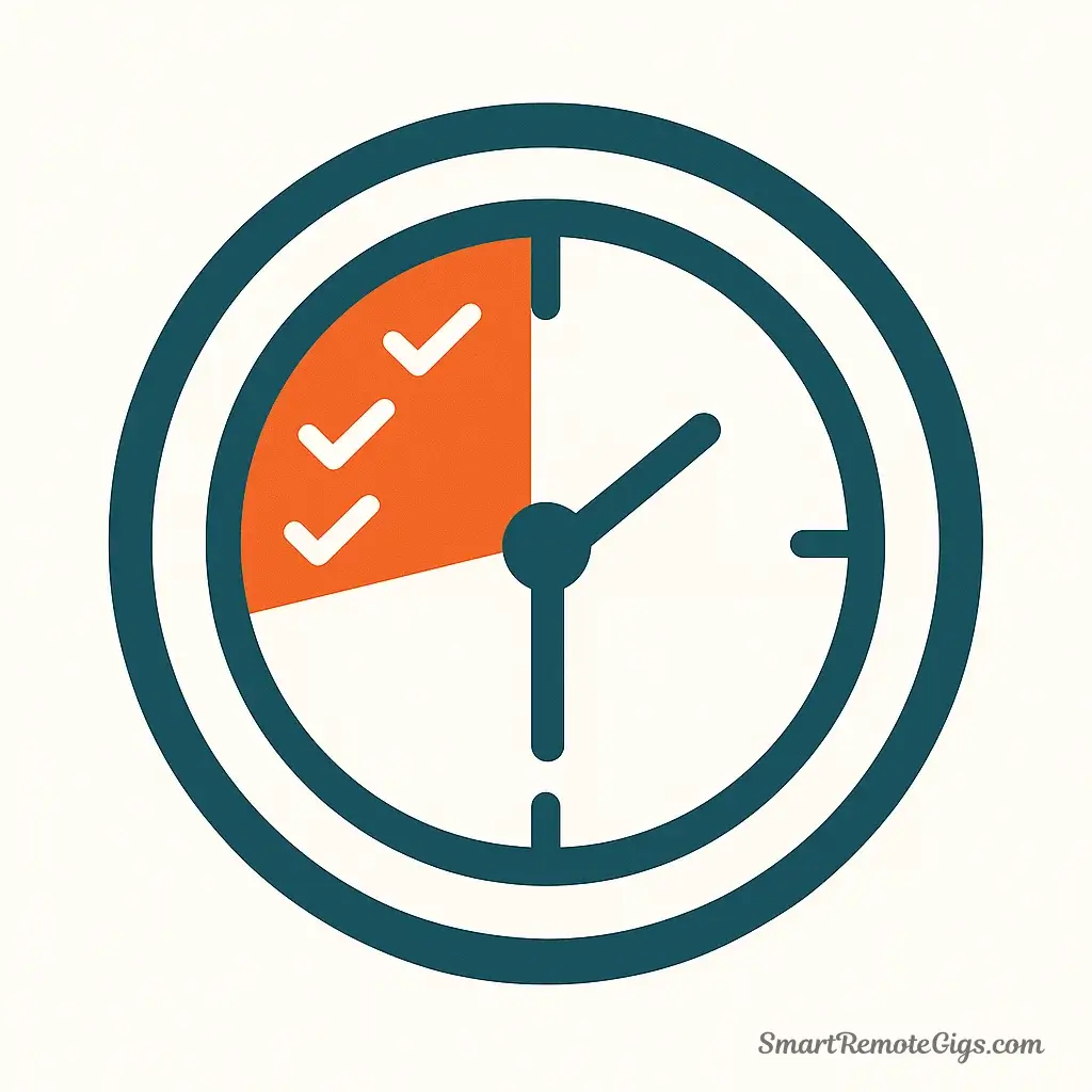 An icon for the time management skill, showing a clock face with one segment neatly filled with checklist items.