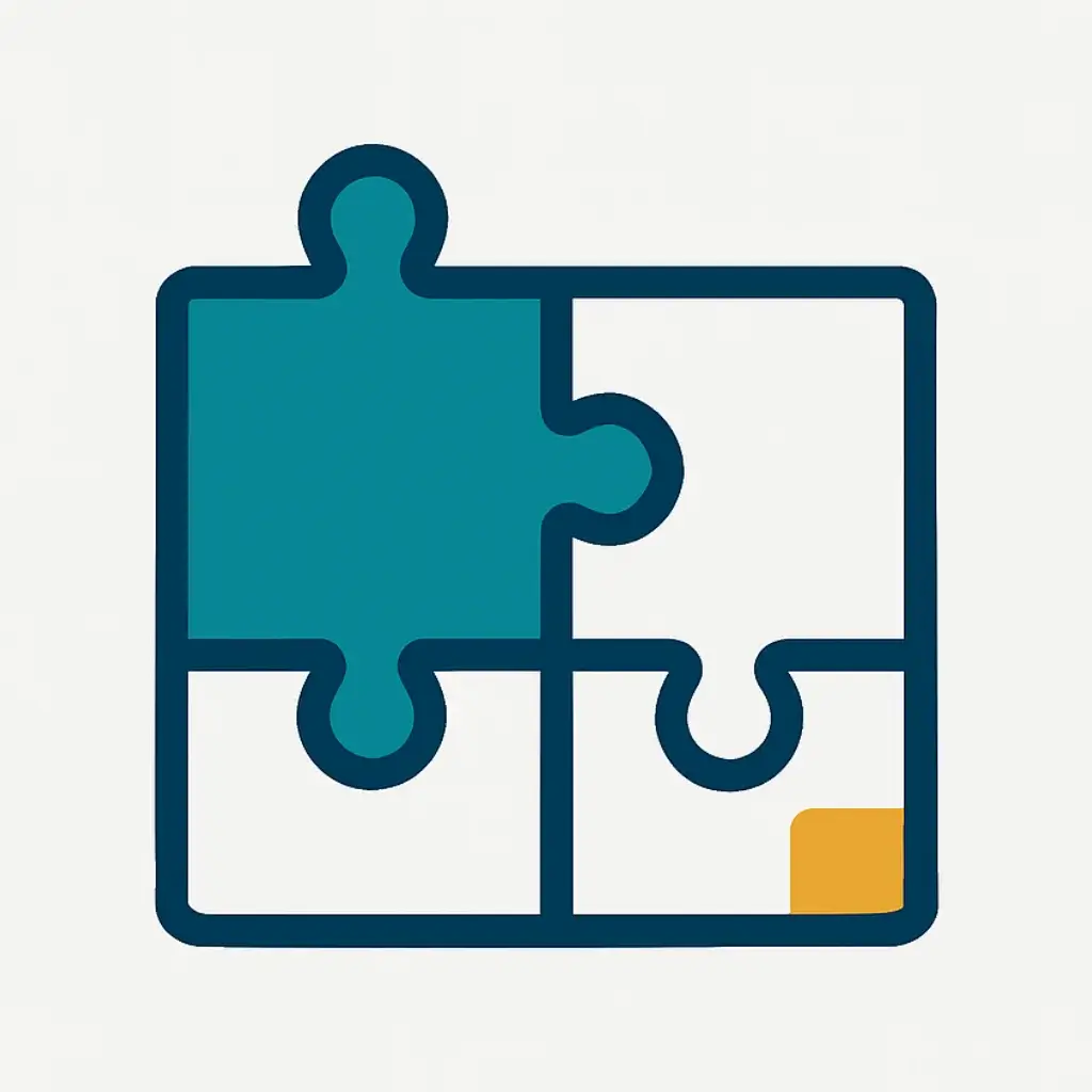 A clean line art icon of a puzzle piece fitting perfectly into a larger puzzle, representing a relevant goal.