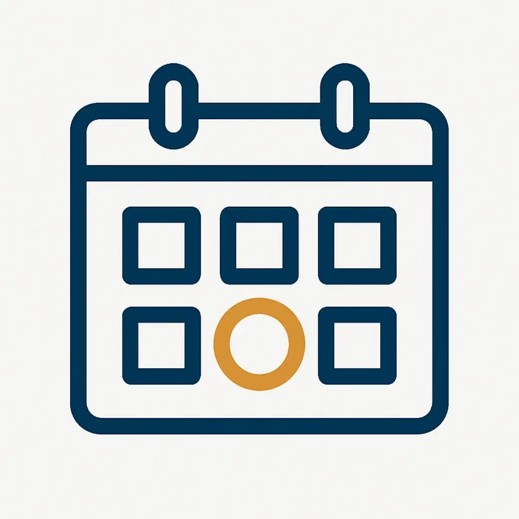A clean line art icon of a simple calendar page with a date circled, representing a time-bound goal.
