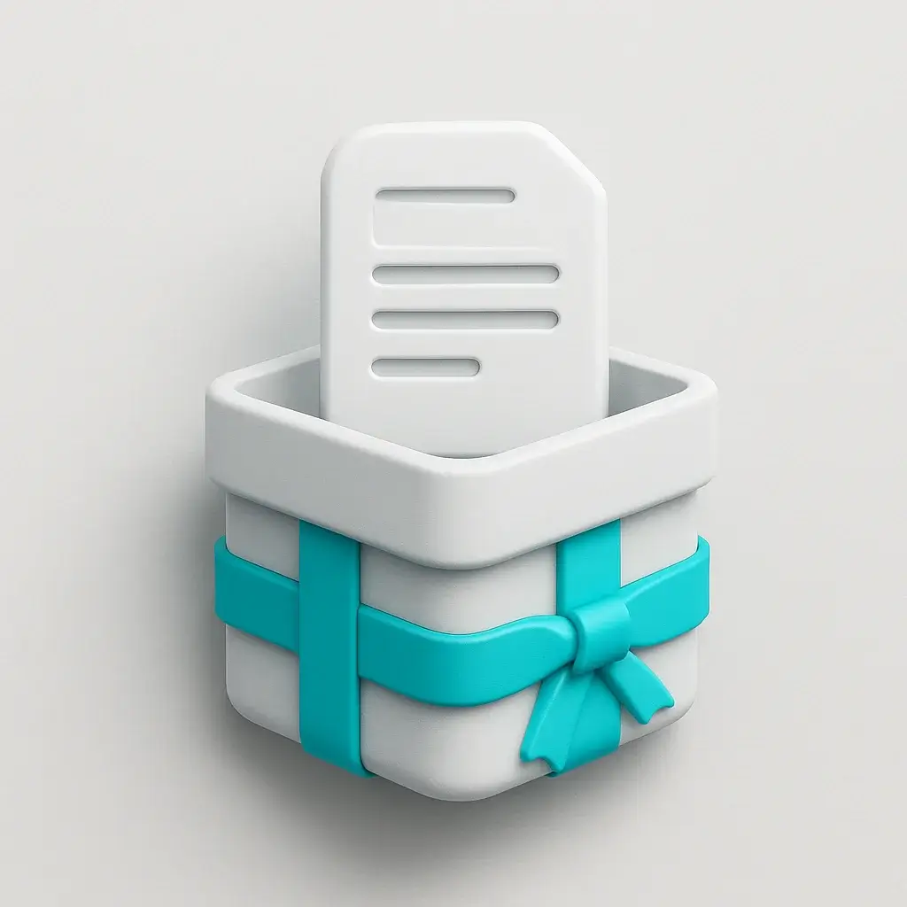 A 3D icon of an open gift box with a document icon emerging, symbolizing the valuable resource cold email template that provides value upfront.