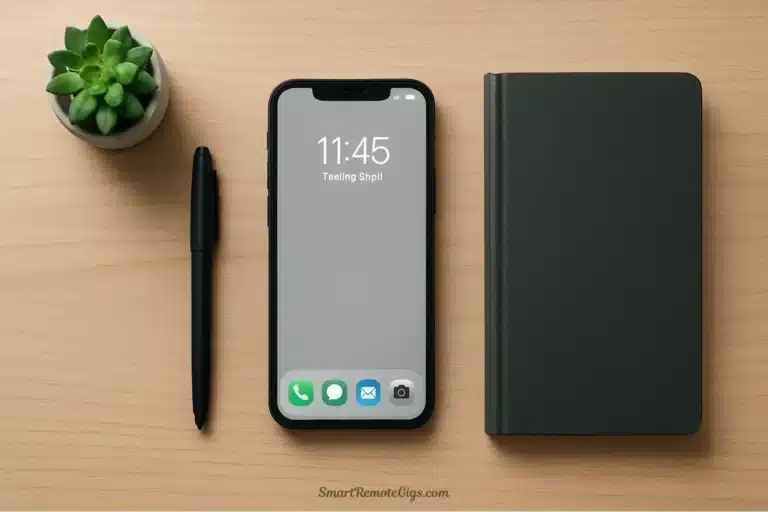 A smartphone with a minimalist app layout on a clean desk, representing the best apps for a digital minimalist in 2025.