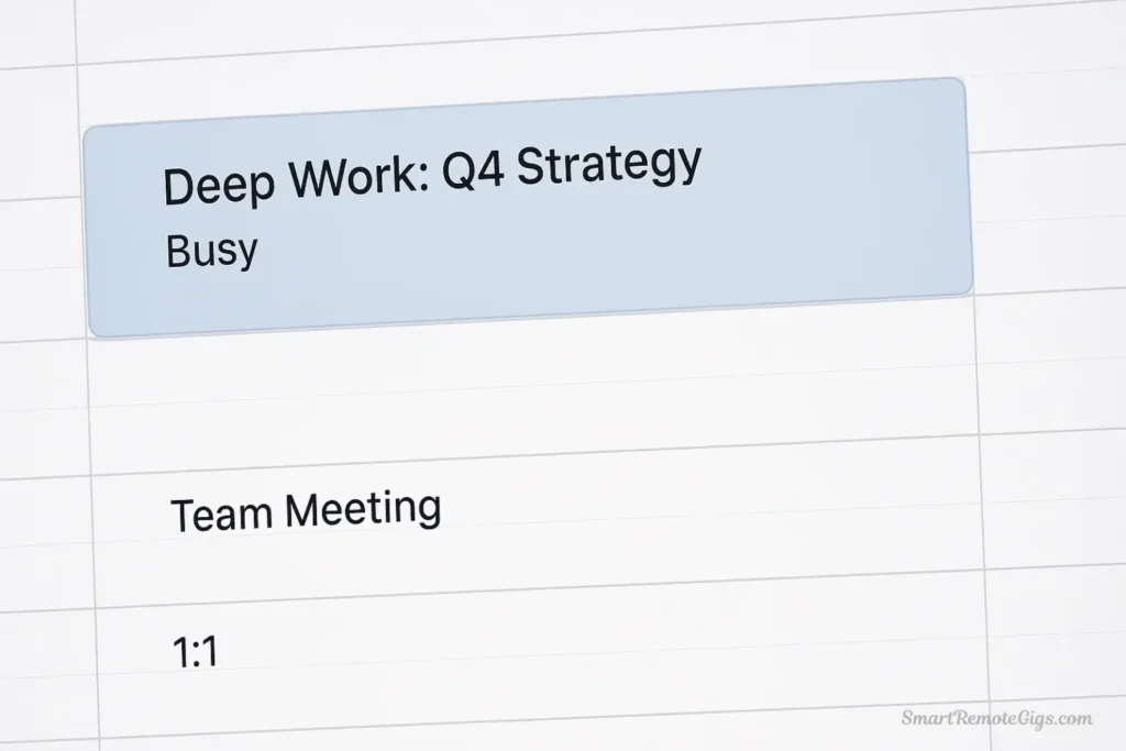 A digital calendar showing 'Deep Work' time blocks, a key strategy from the professional's guide to taming the digital workplace.