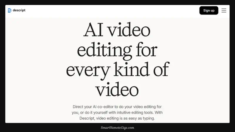 A screenshot of the Descript editor, demonstrating its signature text-based audio editing with the 'Overdub' voice cloning feature highlighted.