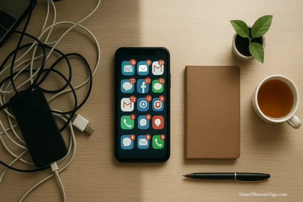 A visual representation of the 30-day digital declutter challenge, showing a transition from a cluttered digital workspace to a calm, focused, and minimalist one.