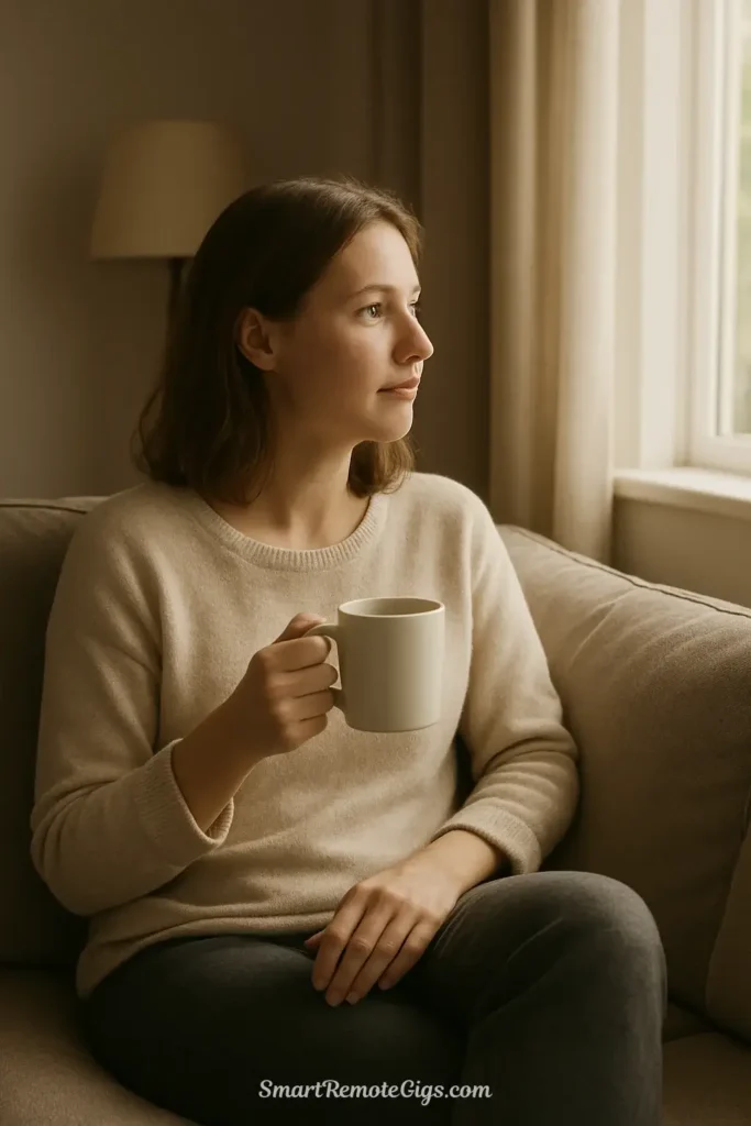 A person practicing Step 2 of the digital declutter by embracing boredom and sitting peacefully without any digital devices.