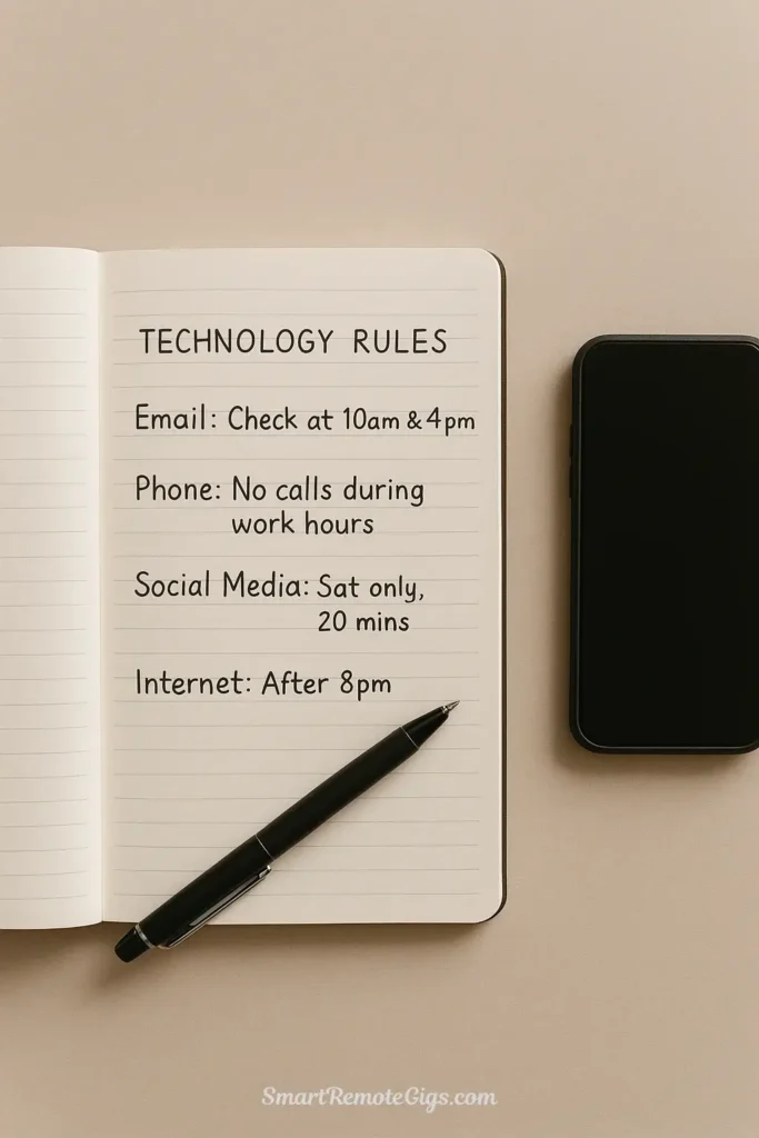 A journal displaying the new, written rules of engagement for technology, the final and most important task of Step 5 in the digital declutter.